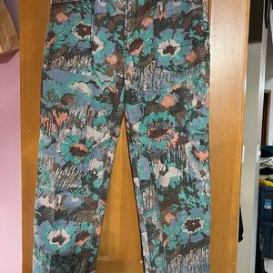 PILCRO Floral Patterned Pants in teal, brown and coral. FUN item to wear!